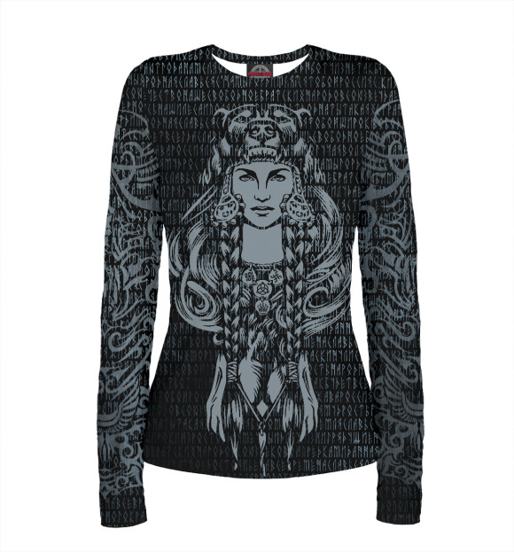 Женский лонгслив с изображением Воительница Медведь цвета Белый