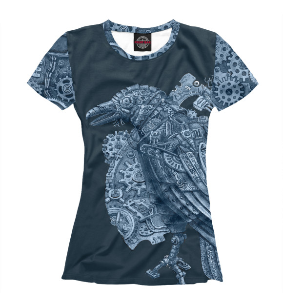 Женская футболка с изображением Металлический ворон на темном фон цвета Белый