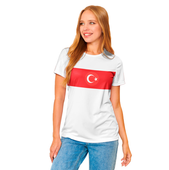 Женская футболка с изображением Сборная Турции 2024 домашняя цвета Белый
