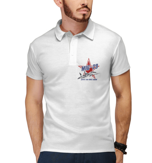 Мужское поло с изображением Миг-29 цвета Белый