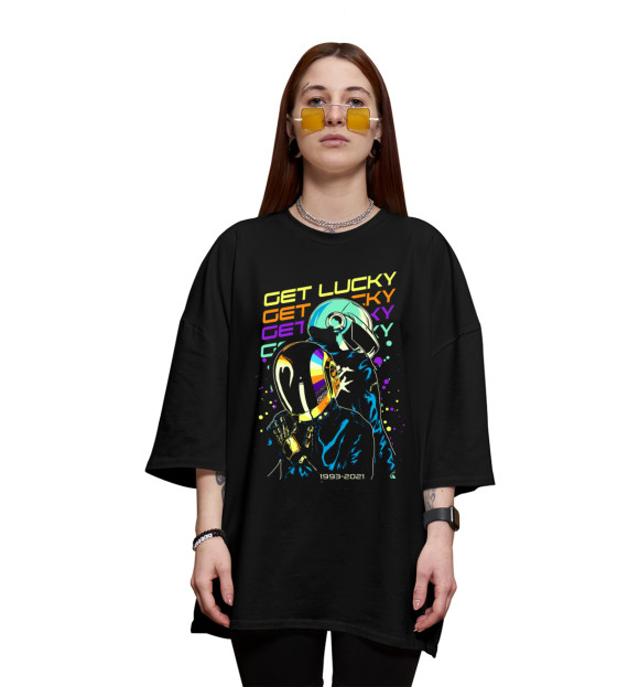 Женская футболка оверсайз с изображением Daft Punk цвета Черный