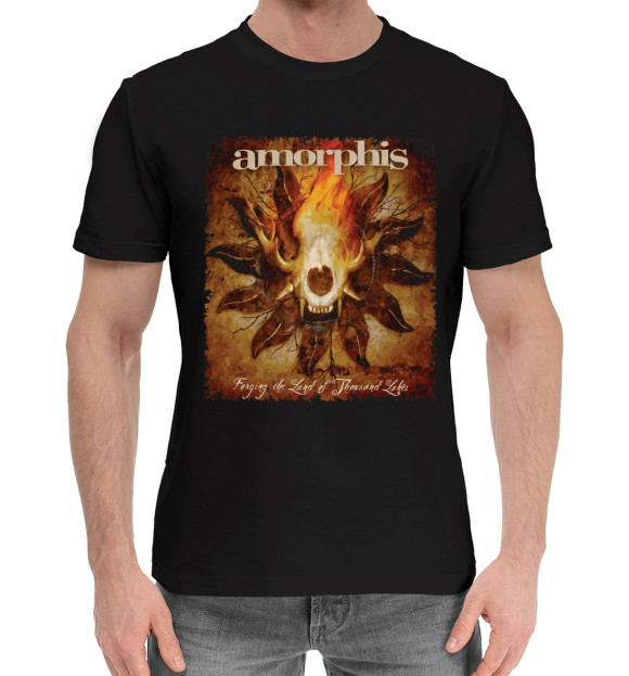 Мужская хлопковая футболка с изображением Amorphis цвета Черный