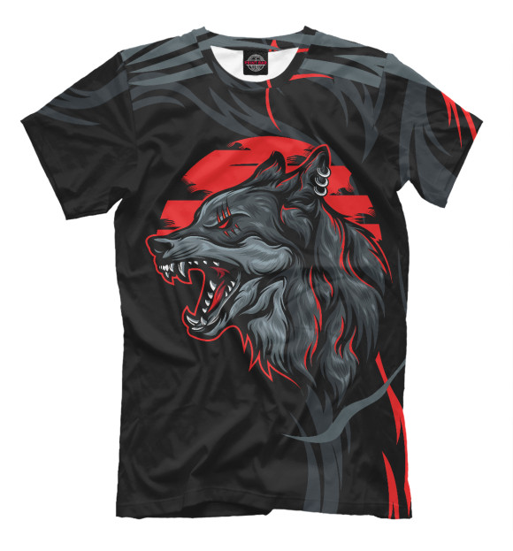 Мужская футболка с изображением Дикий волк цвета Белый