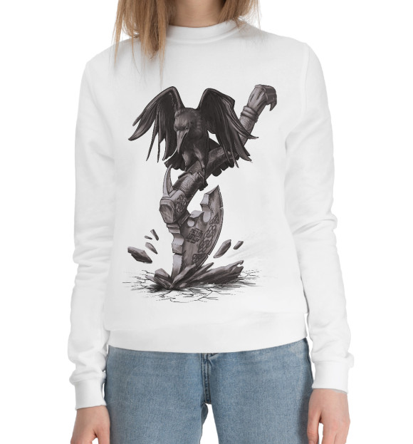 Женский хлопковый свитшот с изображением Боевой топор Сварожич цвета Белый