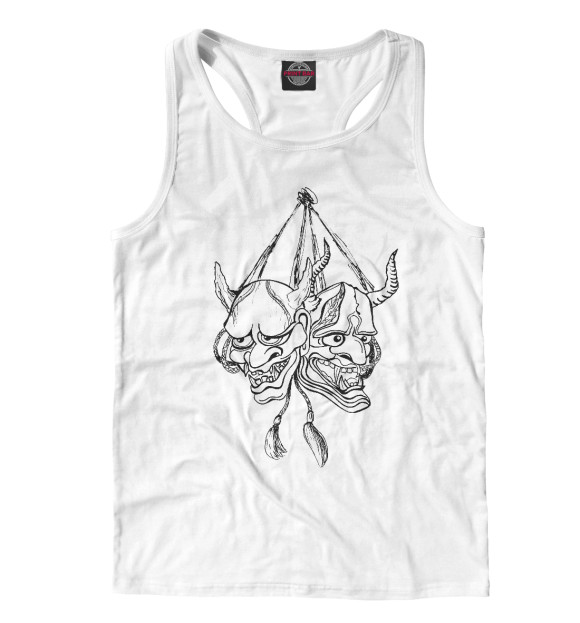 Мужская майка-борцовка с изображением Маски кабуки цвета Белый