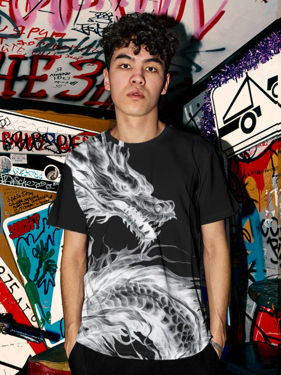 Мужская футболка с изображением Негативный дракон цвета Белый