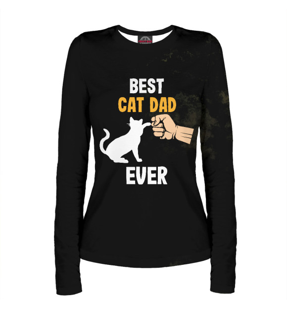 Женский лонгслив с притом Best Cat Dad Ever цвета Белый Женский лонгслив с изображением Best Cat Dad Ever цвета Белый