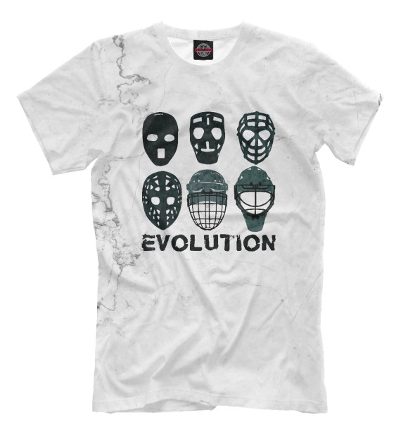 Мужская футболка с изображением Hockey Goalie Mask Evolutio цвета Белый