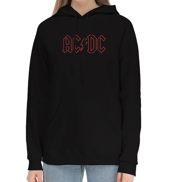 Женский хлопковый худи с изображением AC/DC цвета Черный
