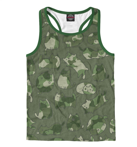 Мужская майка-борцовка с изображением Камуфляж с котиками цвета Белый