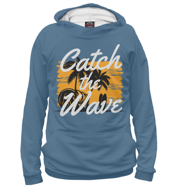 Женское худи с изображением Catch the wave цвета Белый