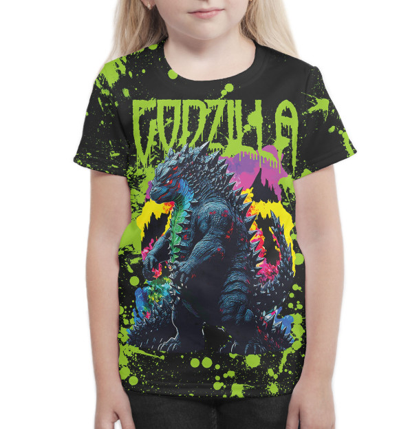 Футболка для девочек с изображением Godzilla цвета Белый