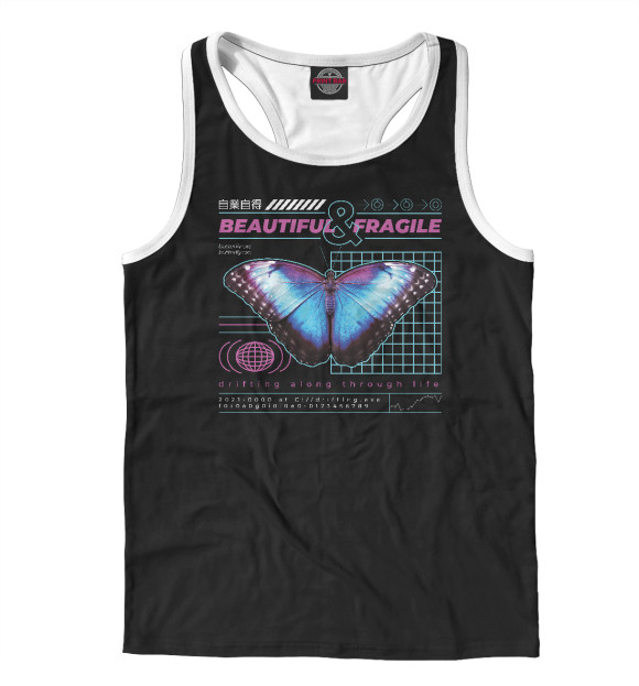 Мужская майка-борцовка с притом Vaporwave бабочка цвета Белый Мужская майка-борцовка с изображением Vaporwave бабочка цвета Белый