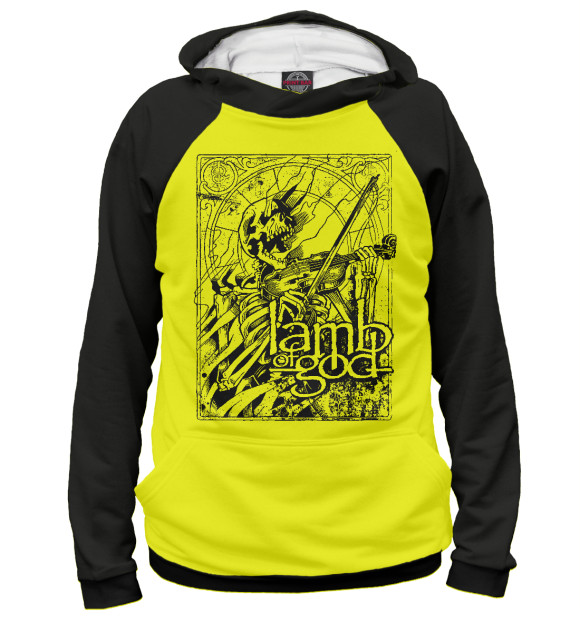 Мужское худи с изображением Lamb of God (yellow) цвета Белый