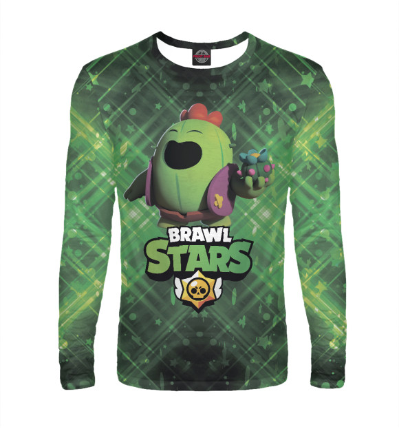 Мужской лонгслив с притом Brawn stars Spike цвета Белый Мужской лонгслив с изображением Brawn stars Spike цвета Белый