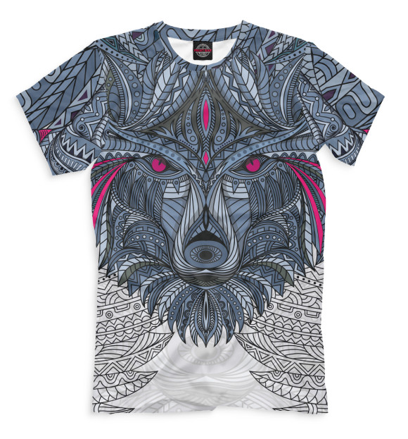 Мужская футболка с изображением Волк из узоров цвета Белый