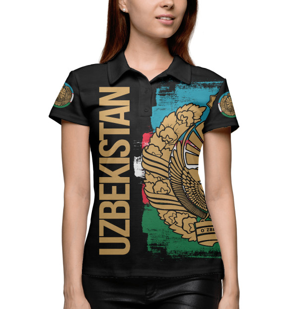 Женское поло с изображением Узбекистан цвета Белый