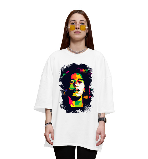 Женская футболка оверсайз с изображением Боб Марли цвета Белый