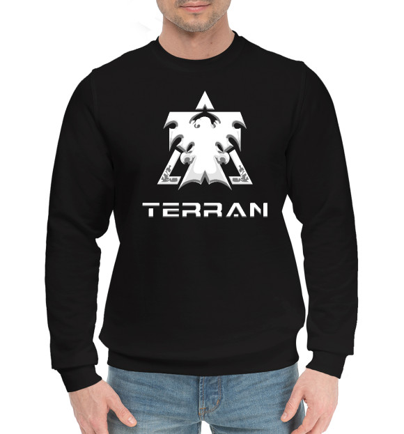 Мужской хлопковый свитшот с изображением StarCraft II Terran цвета Черный