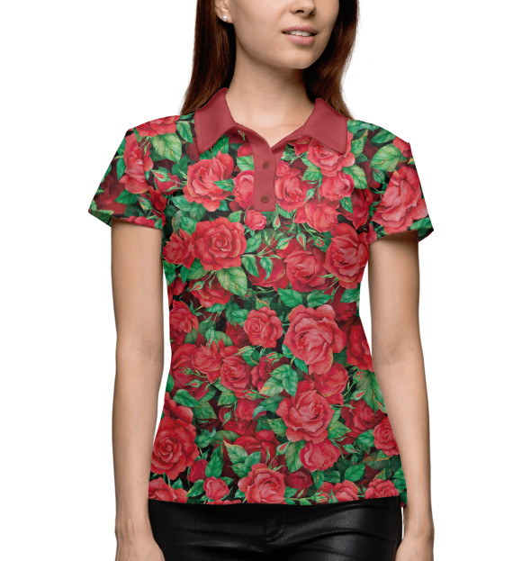 Женское поло с изображением Букет алых роз цвета Белый