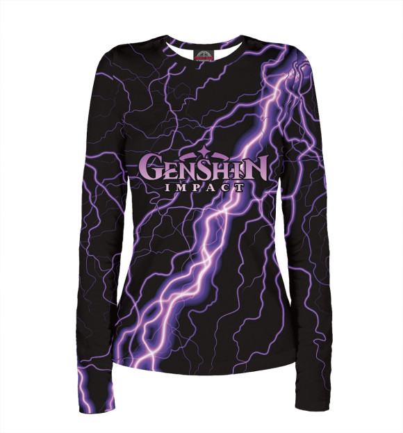 Женский лонгслив с изображением Genshin Impact молния неон цвета Белый