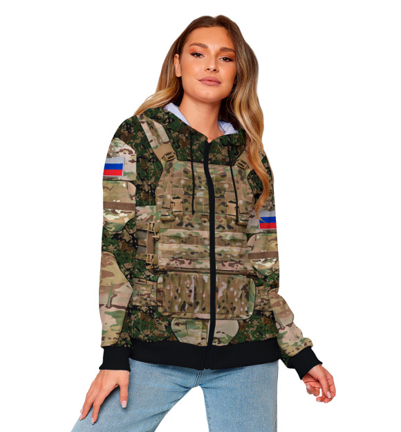 Женская зип-худи с изображением Бронежилет Штурмовой цвета Белый