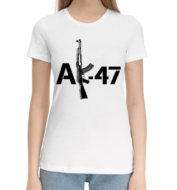 Женская хлопковая футболка с изображением АК-47 цвета Белый