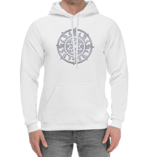 Мужской хлопковый худи с изображением Оберег Алатырь цвета Белый