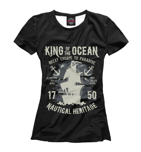 Женская футболка с изображением Король океана цвета Белый