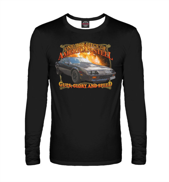 Мужской лонгслив с изображением Маслкар на черном фоне цвета Белый