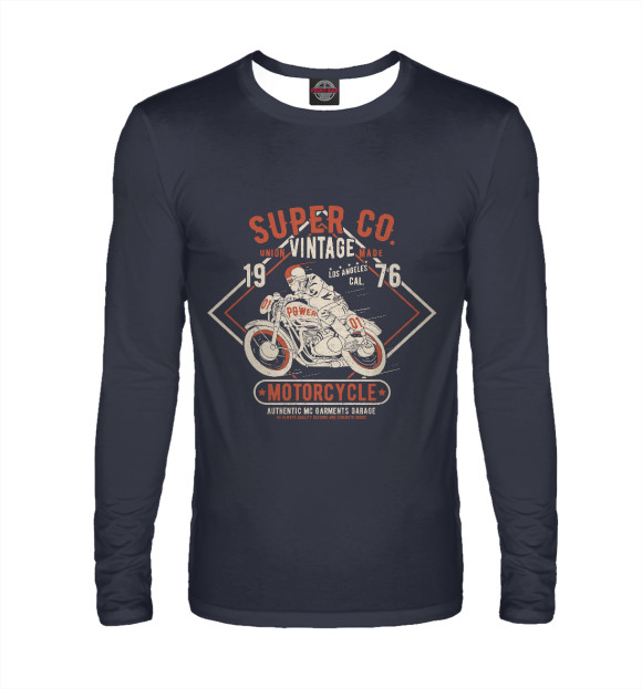 Мужской лонгслив с изображением Мотоциклист цвета Белый