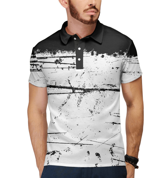 Мужское поло с изображением Черно-белый гранж цвета Белый