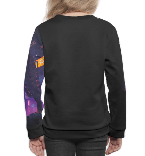 Свитшот для девочек с изображением Гепард на фоне города цвета Белый