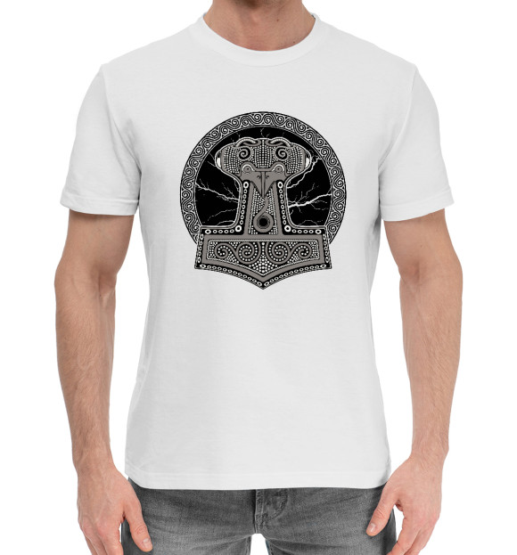 Мужская хлопковая футболка с изображением Молот Тора цвета Белый