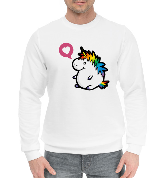 Мужской хлопковый свитшот с изображением Толстенький единорог цвета Белый