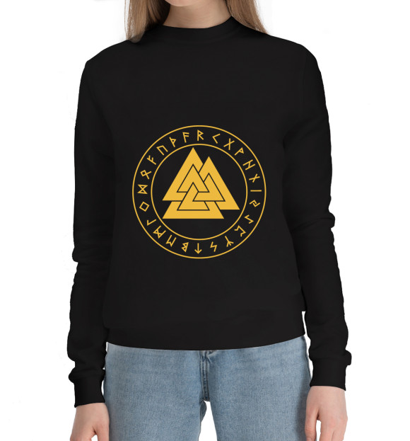 Женский хлопковый свитшот с изображением Валькнут цвета Черный