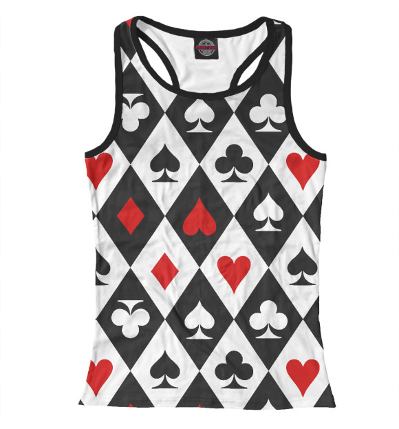 Женская майка-борцовка с притом Карточные масти цвета Белый Женская майка-борцовка с изображением Карточные масти цвета Белый