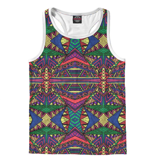 Мужская майка-борцовка с изображением Красочный ковер (вариант 1) цвета Белый