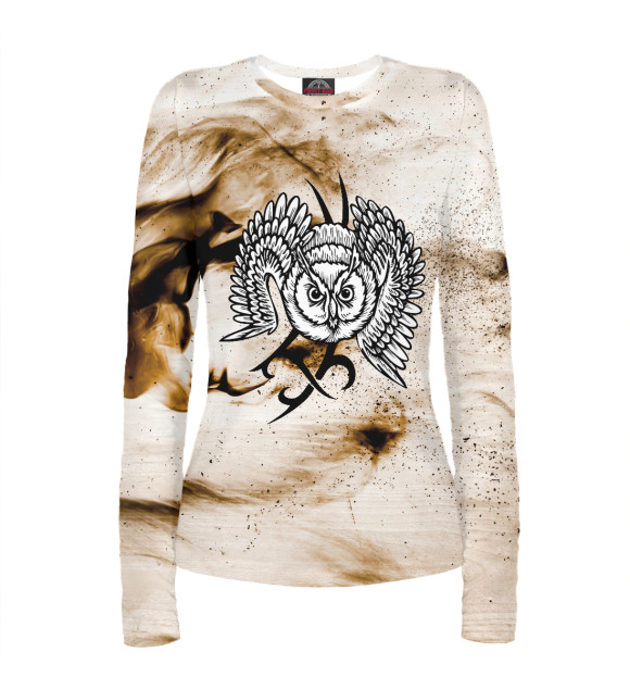 Женский лонгслив с притом Wild Owl цвета Белый Женский лонгслив с изображением Wild Owl цвета Белый