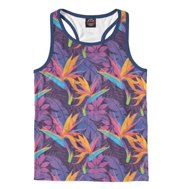 Мужская майка-борцовка с изображением Цветы и листья цвета Белый