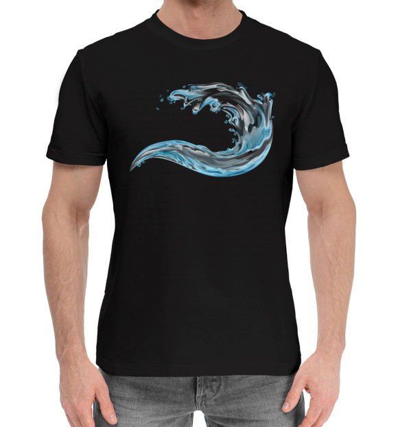 Мужская хлопковая футболка с изображением Вода цвета Черный