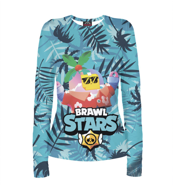Женский лонгслив с притом Brawl Stars Tropical Sprout цвета Белый Женский лонгслив с изображением Brawl Stars Tropical Sprout цвета Белый