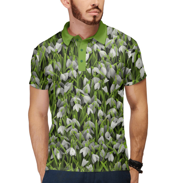 Мужское поло с изображением Подснежники цвета Белый