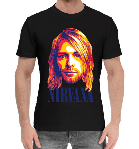 Мужская хлопковая футболка с изображением Nirvana цвета Черный