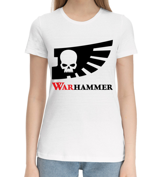 Женская хлопковая футболка с изображением Warhammer цвета Белый