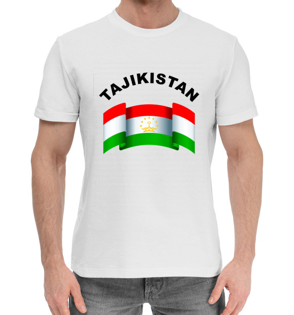 Мужская хлопковая футболка с изображением Tajikistan цвета Белый
