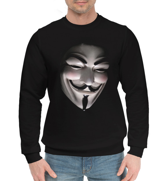 Мужской хлопковый свитшот с изображением Анонимус цвета Черный