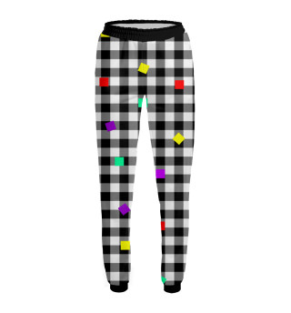 Женские спортивные штаны Черно-белая клетка и цветные квадраты