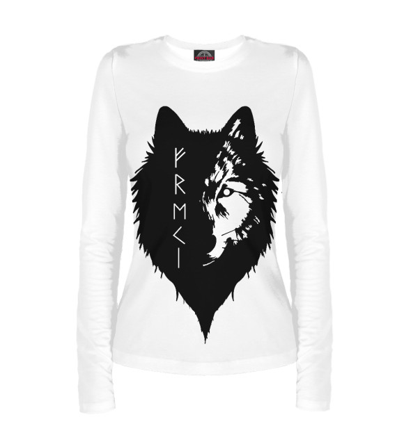 Женский лонгслив с изображением Волк Одина цвета Белый
