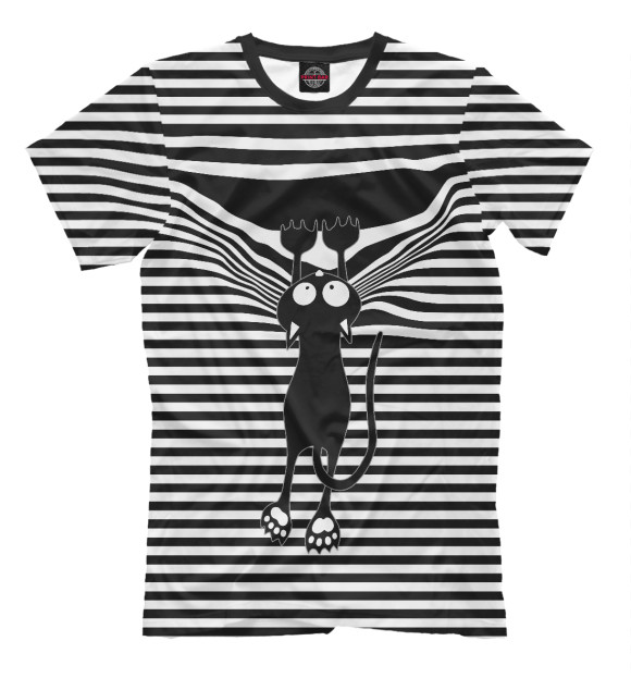 Мужская футболка с изображением Кот рвет тельняшку цвета Белый